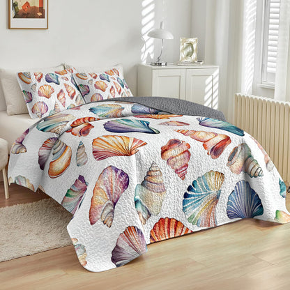 Shineful All Season Quilt 3-Piece Set Colorful Seashells Pattern