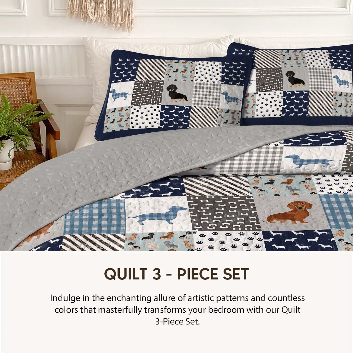 Shineful Quilt 3-Piece Set Dachshund Delight