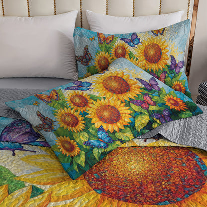 Shineful All Season Quilt 3-Piece Set Sunflower & Butterfly Garden