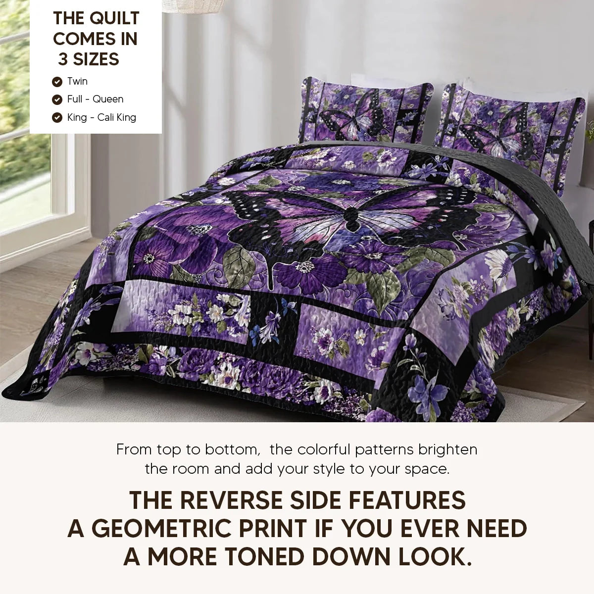 Shineful Quilt 3-Piece Set Gorgeous Purple Butterfly Flowers