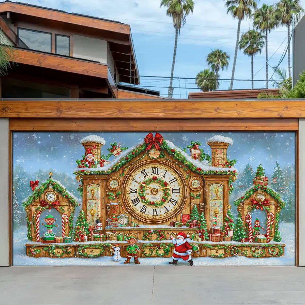 Shineful Garage Door Banner Decoration - Christmas Clockwork