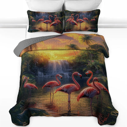 Shineful All Season Quilt 3-Piece Set - Fabulous Flamingos Paradise