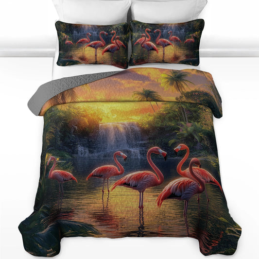 Shineful All Season Quilt 3-Piece Set - Fabulous Flamingos Paradise