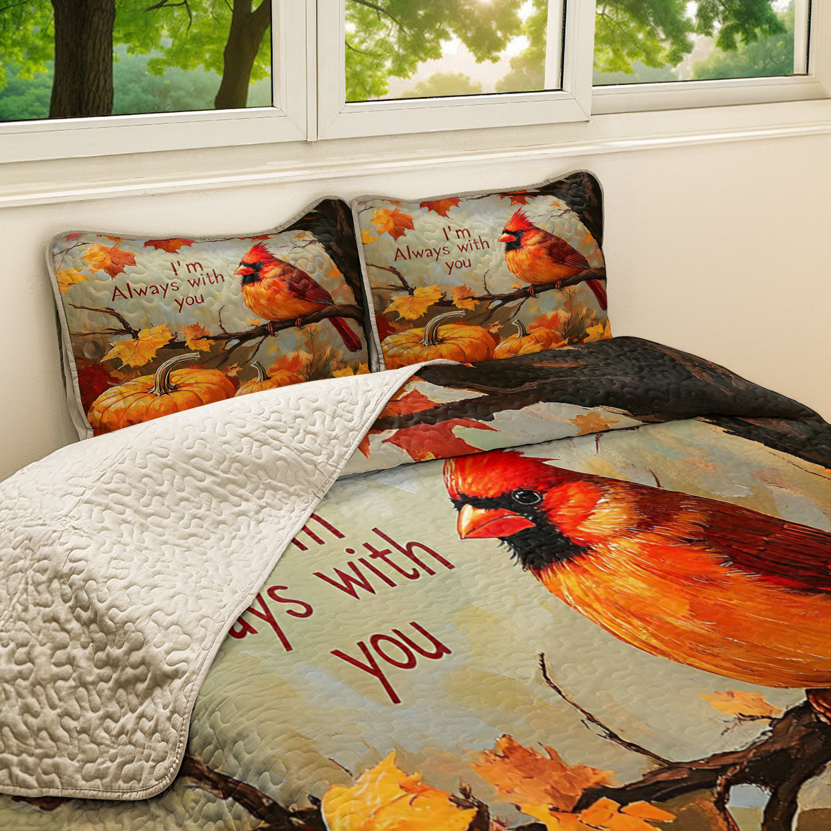 Shineful All Season Quilt 3-Piece Set Autumn Cardinal