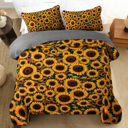 Shineful All Season Quilt 3-Piece Set - Sunlit Golden Blooms