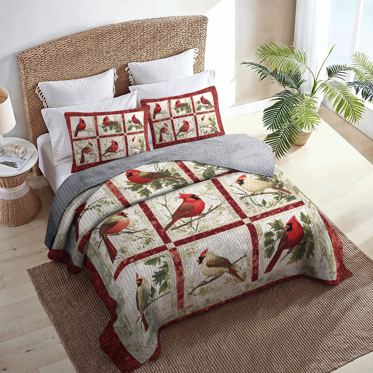 Shineful All Season Quilt 3-Piece Set Cardinal Patchwork