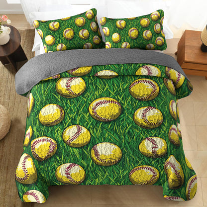 Shineful All Season Quilt 3-Piece Set Old-School Softball