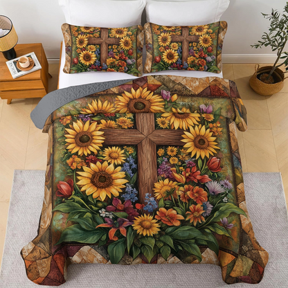 Shineful All Season Quilt 3-Piece Set - Faithful Sunflower