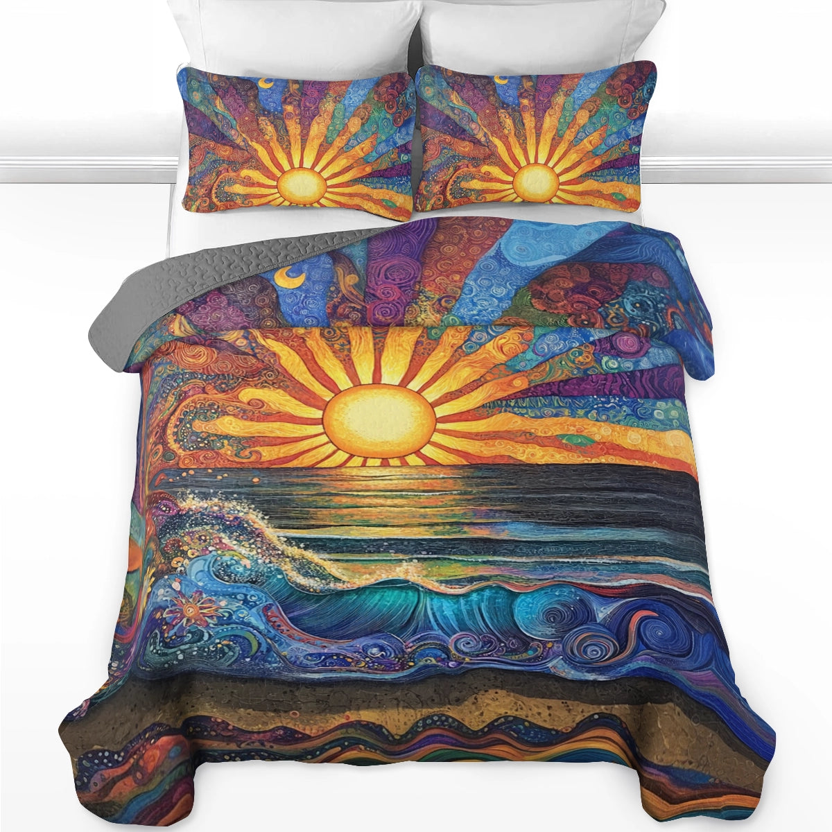 Shineful All Season Quilt 3-Piece Set Radiant Sunrise Waves