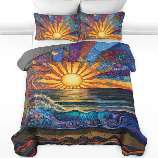 Shineful All Season Quilt 3-Piece Set Radiant Sunrise Waves