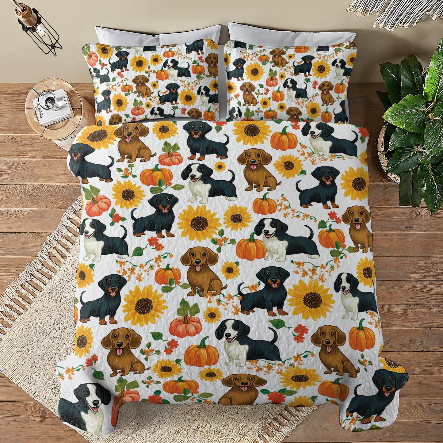 Shineful All Season Quilt 3-Piece Set - Dachshund Gentle Fall