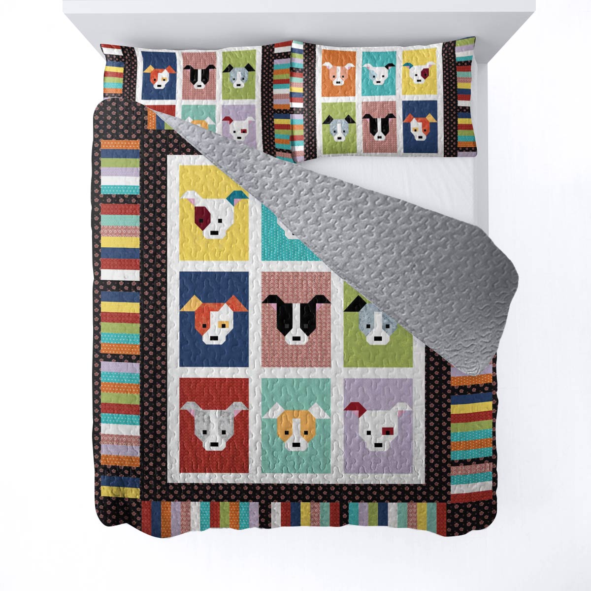 Shineful All Season Quilt 3-Piece Set Colorful Pitbulls