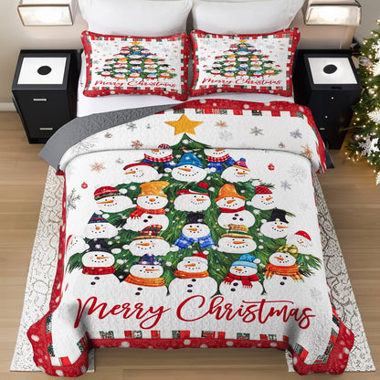 Shineful All Season Quilt 3-Piece Set Merry Christmas Snowmen