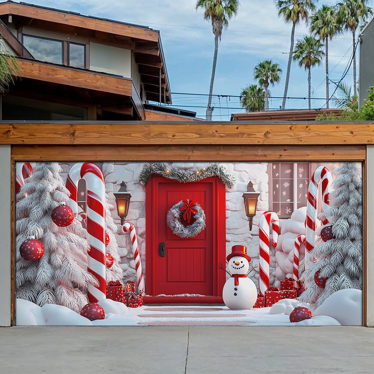 Shineful Garage Door Banner Decoration Snowman Candy Cane