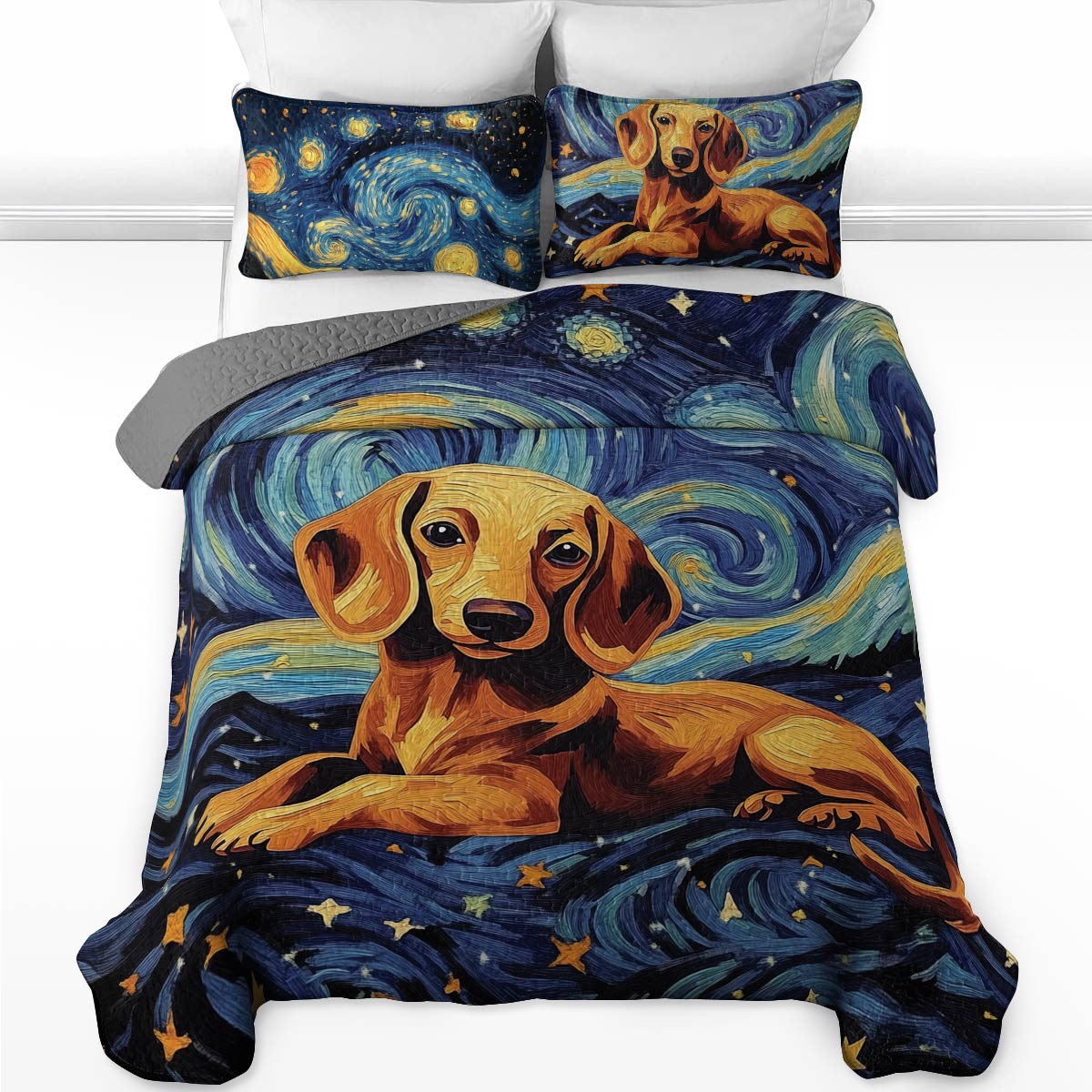 Shineful All Season Quilt 3-Piece Set - Dachshund Starry Night