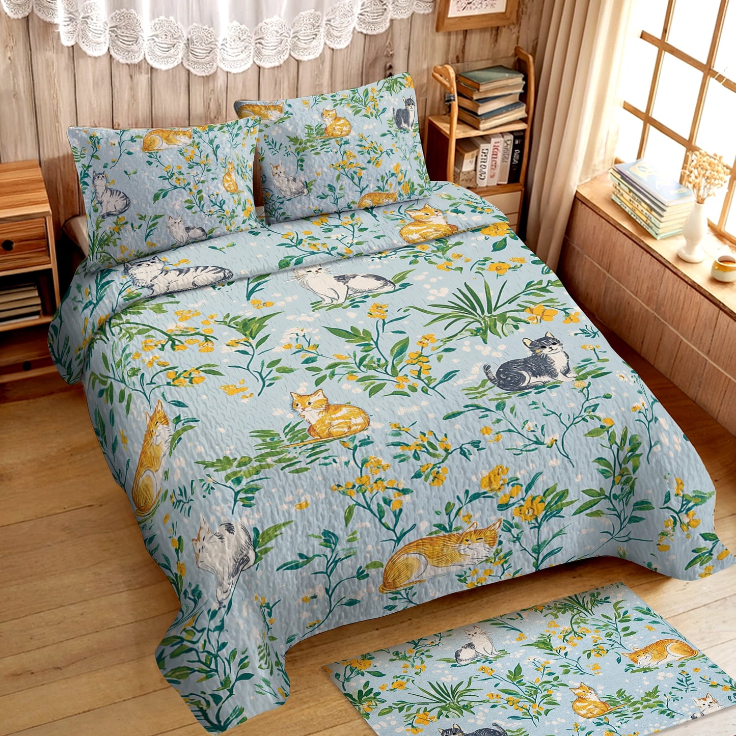 Shineful All Season Quilt 3-Piece Set Garden Cat Dreams