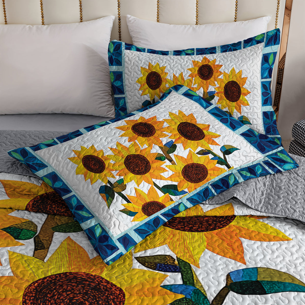 Shineful All Season Quilt 3-Piece Set - Beautiful Sunflower Garden