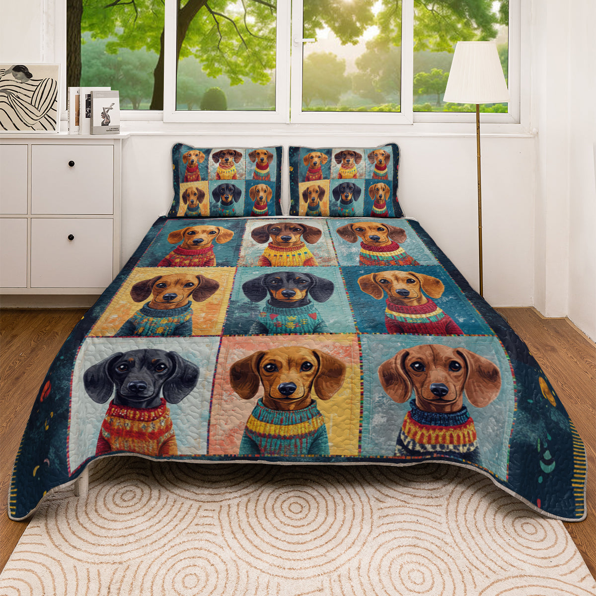 Shineful All Season Quilt 3-Piece Set Retro Dachshund
