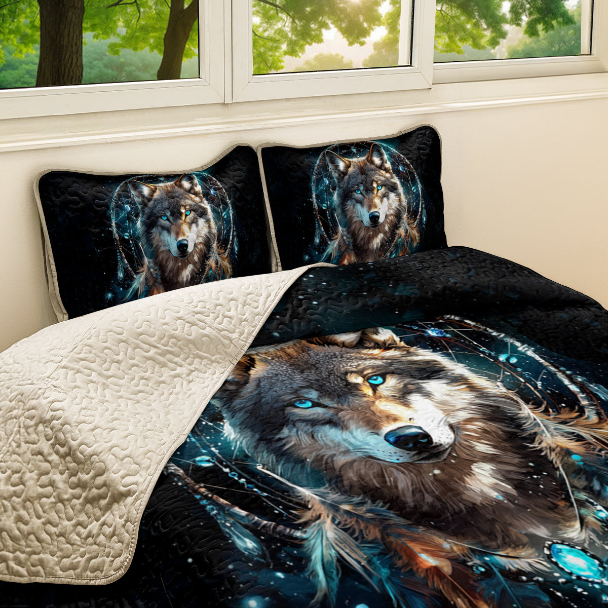 Shineful All Season Quilt 3-Piece Set Wolf Dreamcatcher
