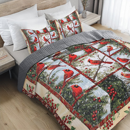 Shineful All Season Quilt 3-Piece Set Cheerful Cardinal Patchwork