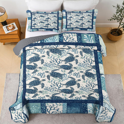 Shineful All Season Quilt 3-Piece Set Blue Ocean Turtle