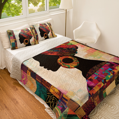 Shineful All Season Quilt 3-Piece Set Black Woman Portrait