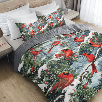 Shineful All Season Quilt 3-Piece Set Winter Cardinal Wonderland