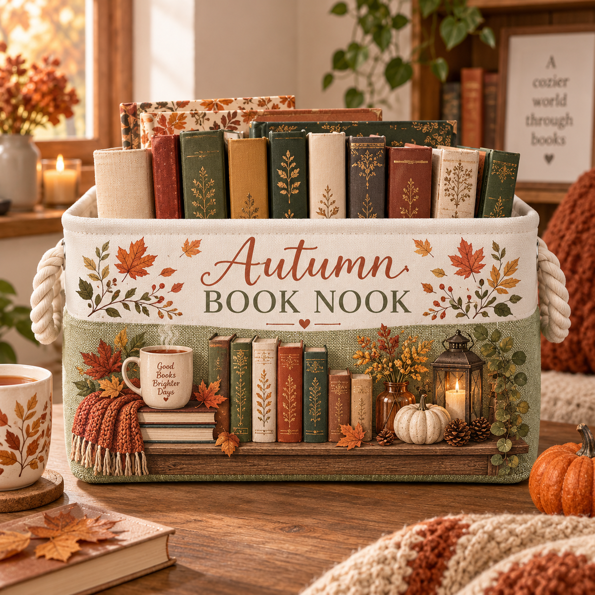 Shineful Cozy Autumn Reading Book Basket