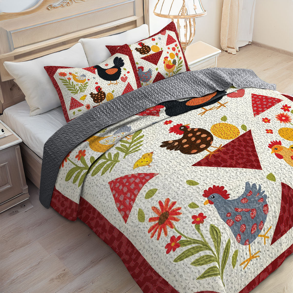 Shineful All Season Quilt 3-Piece Set Chicken Mom