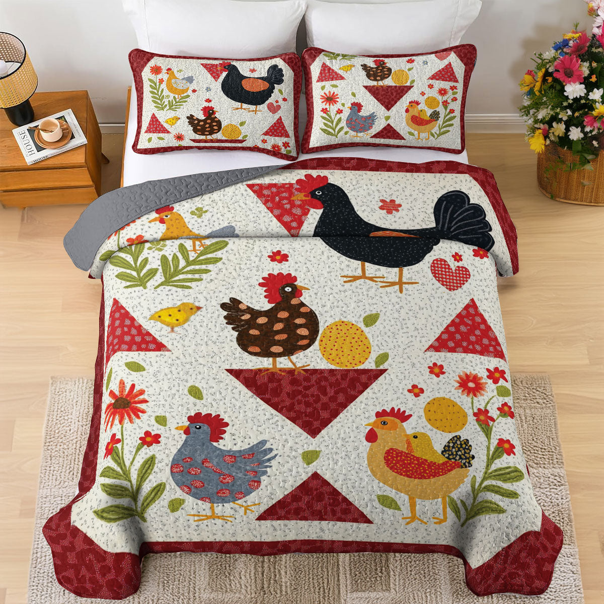 Shineful All Season Quilt 3-Piece Set Chicken Mom