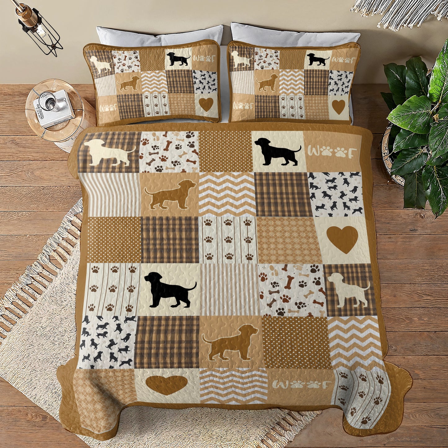 Shineful All Season Quilt 3-Piece Set Labrador Love Patchwork