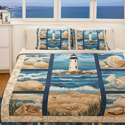 Shineful All Season Quilt 3-Piece Set - Seashells And Lighthouse
