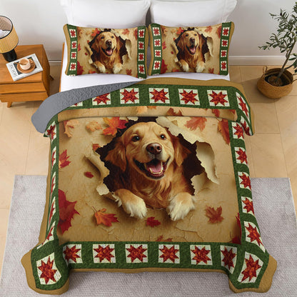 Shineful All Season Quilt 3-Piece Set Golden Retriever Joy