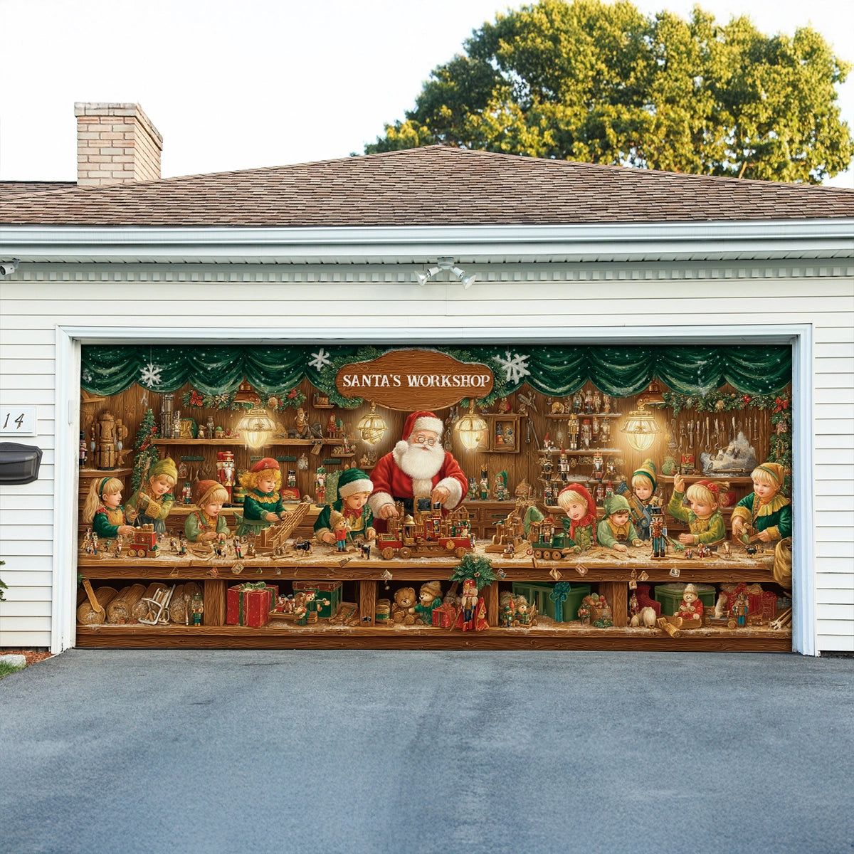 Shineful Garage Door Banner Decoration Santa’s Classic Toy Workshop