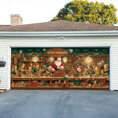 Shineful Garage Door Banner Decoration Santa’s Classic Toy Workshop