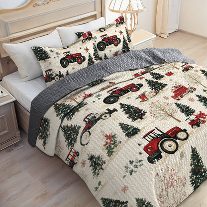 Shineful All Season Quilt 3-Piece Set Tractor Christmas