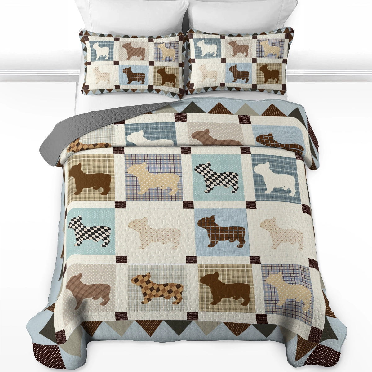 Shineful All Season Quilt 3-Piece Set French Bulldog Cozy Country