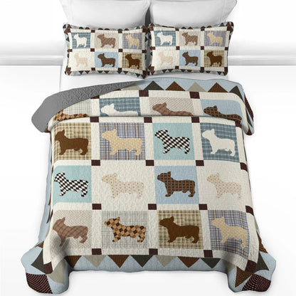 Shineful All Season Quilt 3-Piece Set French Bulldog Cozy Country