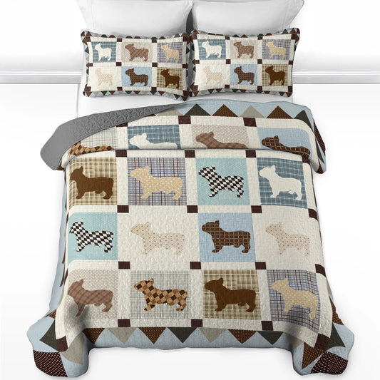 Shineful All Season Quilt 3-Piece Set French Bulldog Cozy Country