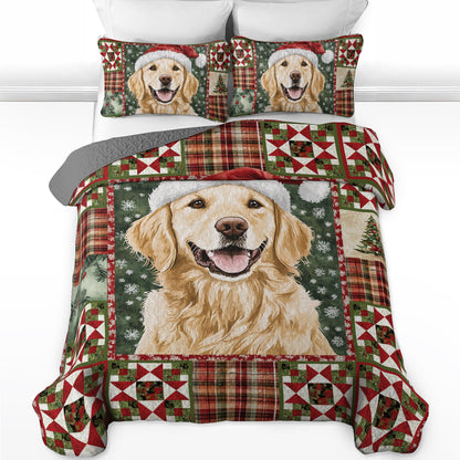 Shineful All Season Quilt 3-Piece Set Golden Retriever Christmas