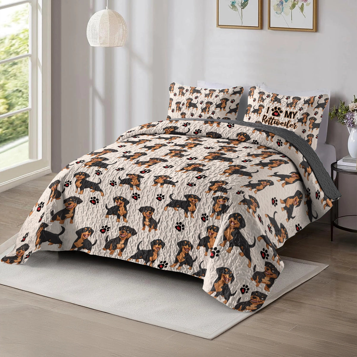 Shineful All Season Quilt 3-Piece Set - I Love My Rottweiler