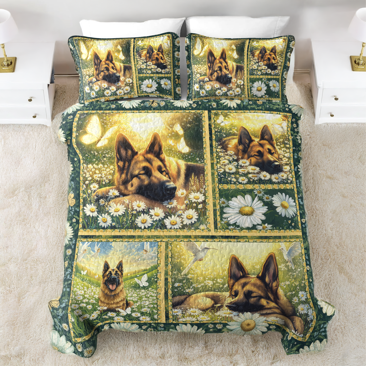 Shineful All Season Quilt 3-Piece Set Dreaming In Daisies German Shepherd