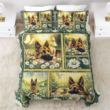 Shineful All Season Quilt 3-Piece Set Dreaming In Daisies German Shepherd