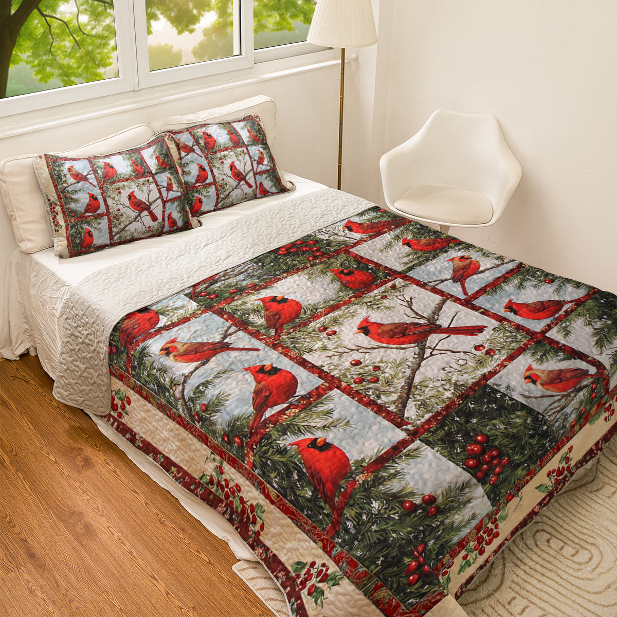 Shineful All Season Quilt 3-Piece Set Cheerful Cardinal Patchwork