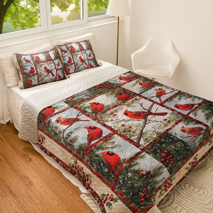 Shineful All Season Quilt 3-Piece Set Cheerful Cardinal Patchwork