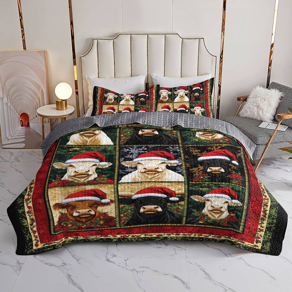 Shineful All Season Quilt 3-Piece Set Christmas Cow