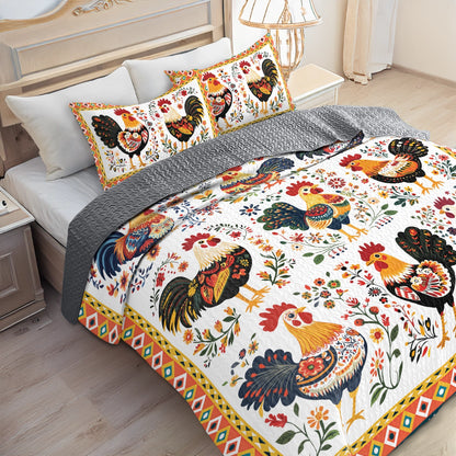 Shineful All Season Quilt 3-Piece Set Folk Art Roosters