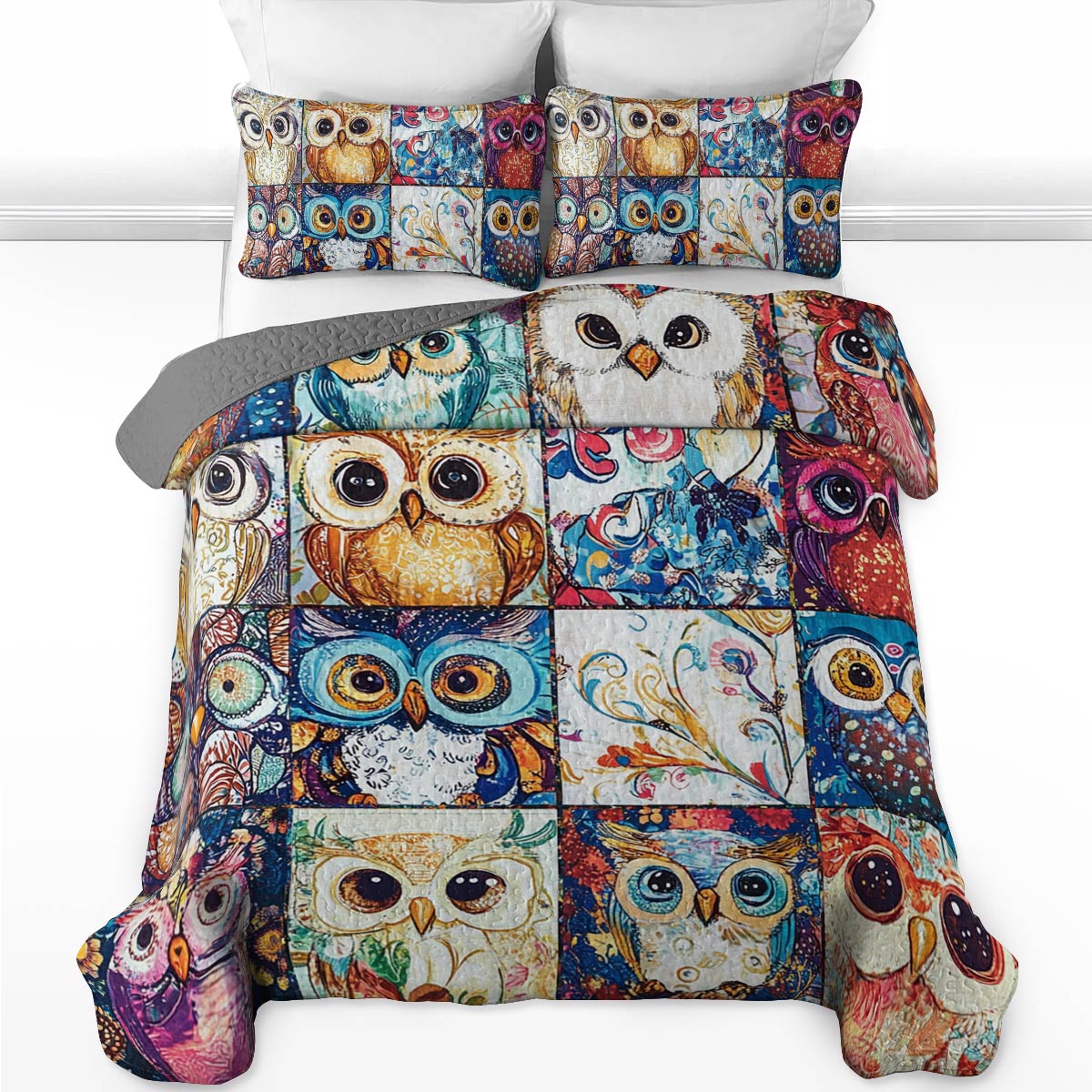 Shineful All Season Quilt 3-Piece Set Cute Colorful Owls