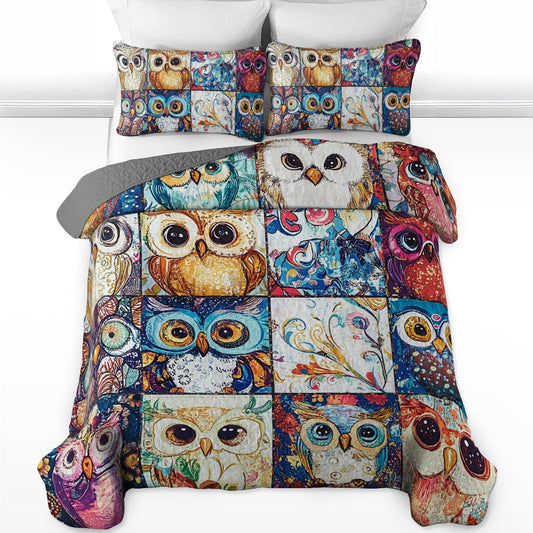 Shineful All Season Quilt 3-Piece Set Cute Colorful Owls