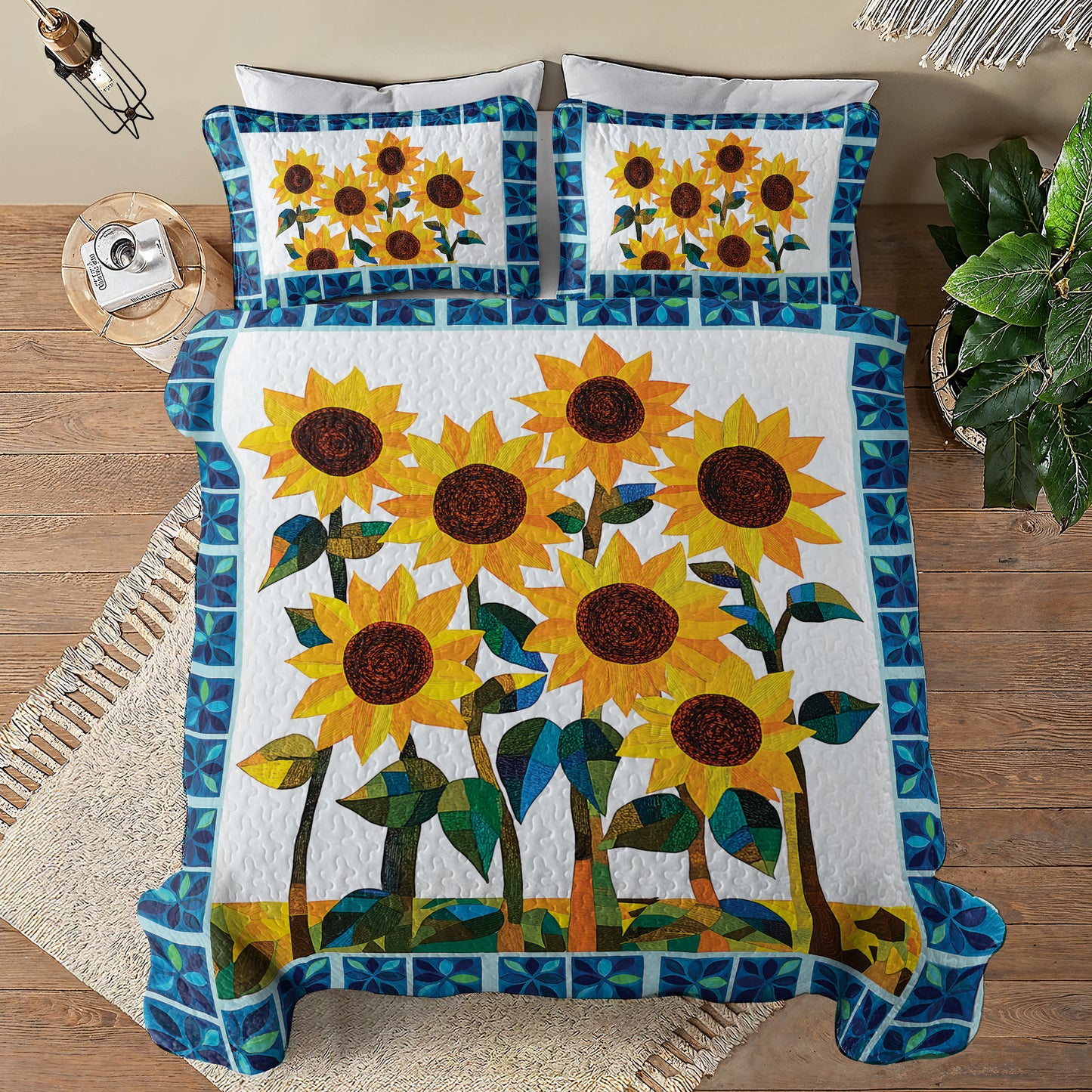 Shineful All Season Quilt 3-Piece Set - Beautiful Sunflower Garden